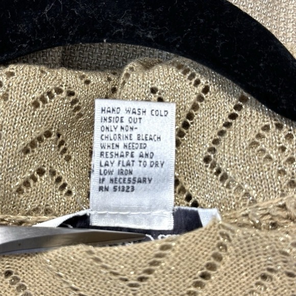 Judith Hart Vtg Gold Metallic Front Tie Bow Vneck Cardigan 3/4 Sleeve Size Large - Picture 3 of 6